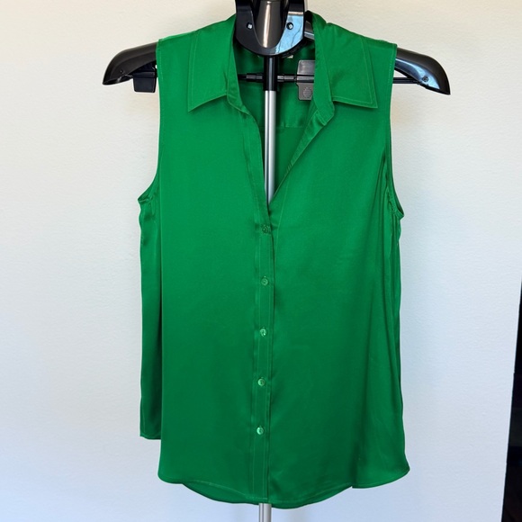 ☘️L’AGENCE☘️ Emmy Emerald Green 100% Silk Sleeveless Blouse - Picture 2 of 5